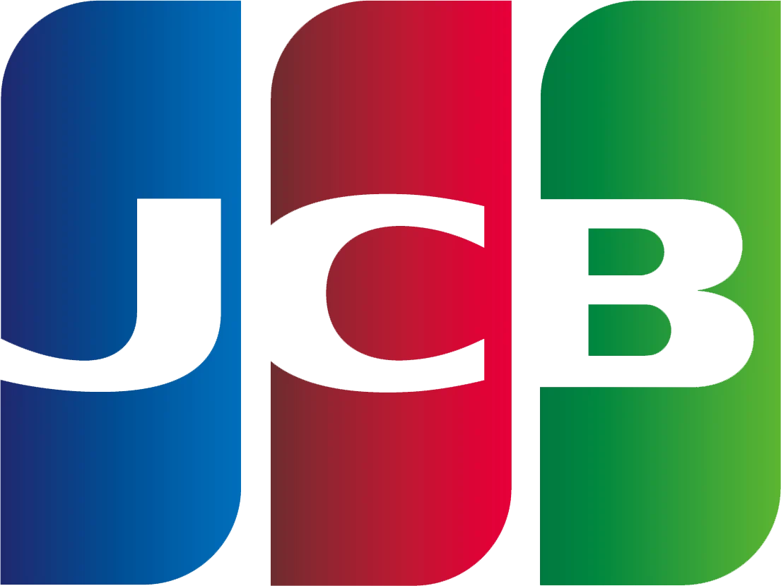 藍、紅、綠三色並列的 JCB 信用卡圖示，為亞洲常見支付方式。 此標誌顯示網站亦接受 JCB 卡付款，可擴大不同族群使用線上申請的便利性。